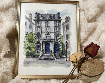 Aquarell-Wandkunst im britischen Stadthausstil.