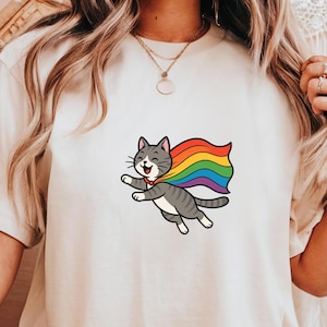 Cat Pride Flag Shirt, Pride Month, LGBTQ, Rainbow, Pet with Pride Flag Shirt, Cat Shirt, Cat Lover Gift, Pet Tee, Cat Pride