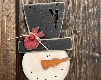 Snowman and cardinal Christmas ornament, Farmhouse Christmas decor