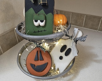 Trío de bandejas escalonadas de Halloween, decoración de temporada, decoración del hogar, juego de 3