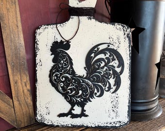 Tabla de cortar con diseño de gallo elegante, decoración de cocina, estilo rústico, campestre.
