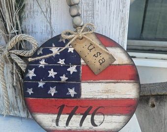 Americana 1776 round sign, patriotic decor