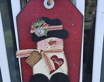 Adorable 'Snow Much Fun' Snowman tag sign, seasonal decor