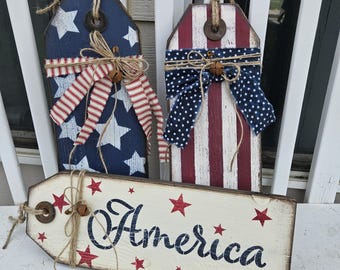Americana tag signs, seasonal home decor, 3 variations