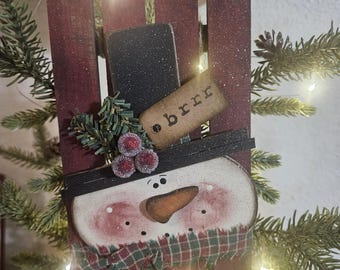 Rustic Brrr Snowman ornament, Christmas, holiday decor, Bunco prizes, tiered tray