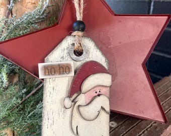 Rustic Santa tag ornament, Santa ornament, Rustic Santa Tag Christmas Ornament, Farmhouse Tiered Tray Filler, Holiday Gift Tag