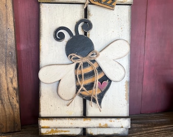 Rustic bee pallet/shutter leaner, home decor, bumble bee