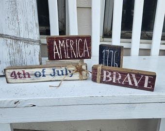 Americana/Patriotic word blocks, set of 4