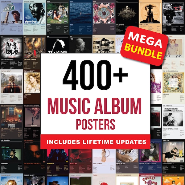 Plus de 400 affiches de pochettes d'album - Impressions d'art murales de musique minimaliste, kit de galerie d'art d'album pour chambre, studio et décoration d'intérieur