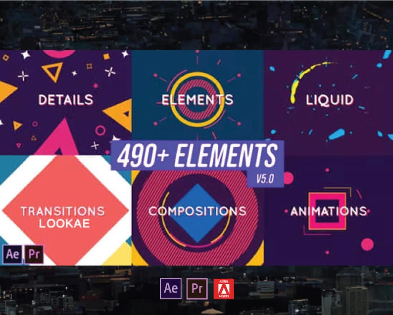 Motion Graphics Elements Pack | Transitions, Titles for Premiere Pro & After Effects (Digital Download) image 1