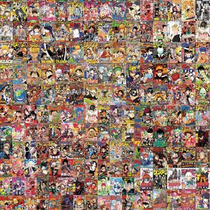 May include: A vibrant collage of numerous manga magazine covers, showcasing a variety of colorful illustrations and character designs. The covers feature diverse artwork, with bold text and dynamic compositions, creating a visually rich and engaging display.