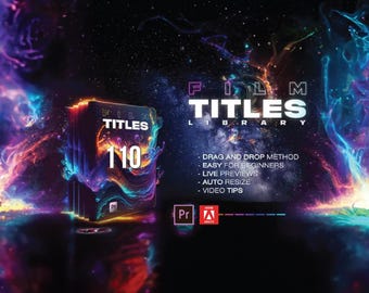 110 plantillas de títulos cinematográficos para Premiere Pro y After Effects: paquete de introducción, tráiler y créditos.