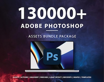 Paquete de más de 130.000 recursos para Photoshop: acciones, pinceles, formas, superposiciones y recursos de diseño.