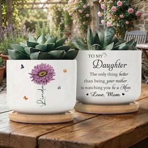 Personalized Daughter Birth Flower Plant Pot, To My Daughter In-Law Motherhood Gift, Custom Name Succulent Pot, Meaningful Daughter Keepsake