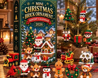 Christmas Brick Ornament Advent Calendar 2026, DIY Holiday Building Block Countdown, Xmas Tree Hanging Decor Kit, Holiday Gift for Kids