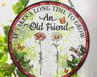 Personalized Birth Flower Suncatcher: Stained Glass Window Hanging, Friendship Gift
