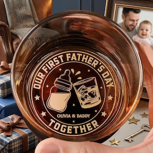 Personalized First Father's Day Together Whiskey Glass, Custom New Dad Gift from Baby, Cheers to Daddy Gift