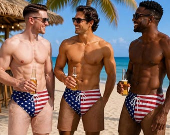 Costume da bagno personalizzato con bandiera americana, pantaloncini da surf patriottici da uomo, pantaloncini da spiaggia personalizzati con bandiera USA, regalo scherzoso per le vacanze estive