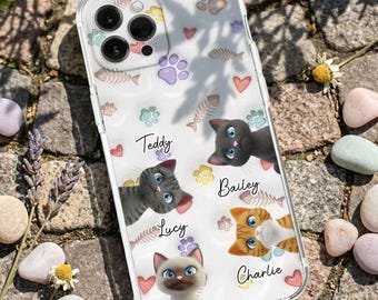 Cover personalizzata con gatto dei cartoni animati, cover personalizzata con gattini, divertente cover animata con gattino per iPhone 17 e Samsung, regalo di compleanno per la mamma di un gatto