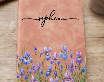 Diario de cuero personalizado con flores del mes de nacimiento, cuaderno floral de acuarela personalizado, diario de viaje botánico en relieve, recuerdo de boutique