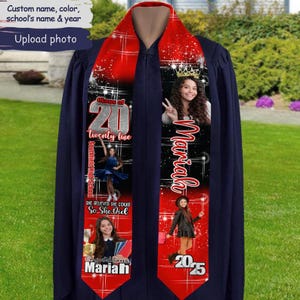 Custom Photo Graduation Stole – Personalized Text Sash, Senior Stole, Class of 2025 Grad Gift, Custom Graduation Stole for Grads
