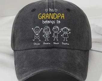 Cappellino da baseball in denim personalizzato "Questo nonno appartiene a" - Nomi dei nipoti