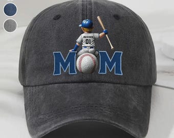 Cappello da baseball personalizzato per mamma: denim lavato vintage, nome ricamato
