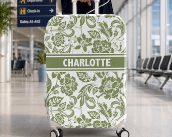 Personalized Floral Luggage Cover, Custom Name Suitcase Protector, Travelling Gift for Her, Travel Accessories, Durable Luggage Wrap