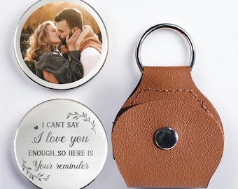 Personalized Photo Pocket Hug Token: Leather Couple Keepsake