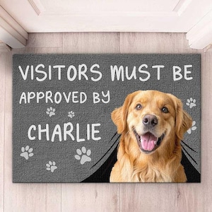 Visitors Must Be Approved by This Dog Mat – Custom Photo Dog & Cat Doormat, Personalized Home Decor, Housewarming Gift for Pet Owners