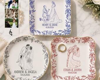 Bandeja personalizada para anillos de boda, bandeja con retrato personalizado, regalo de aniversario de bodas para la pareja, recuerdo para la despedida de soltera, joyero