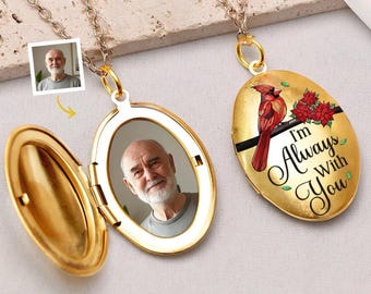 Medallón con foto de cardenal personalizado, collar conmemorativo "Siempre estoy contigo", joyería con foto personalizada, regalo de condolencia por un duelo