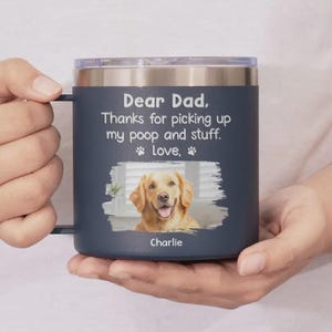 Custom Pet Photo Tumbler with Handle – &quot;Thanks For Picking My Stuff&quot; Personalized 14oz Mug, Dog & Cat Lover Gift, Father&#39;s Day