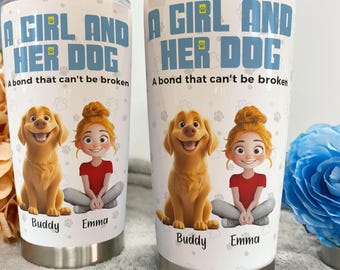 Personalized Dog Mom Tumbler: Custom Pet Cartoon Travel Mug