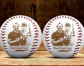 Pelota de béisbol personalizada grabada con la frase "El mejor papá del mundo", regalo deportivo con foto y boceto personalizado, pelota de béisbol estilo dibujo a mano para el Día del Padre, regalo para entrenadores.