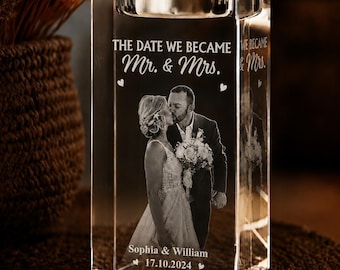 Portavelas de cristal personalizado con foto, regalo de boda a medida, recuerdo de aniversario grabado, regalo para el Sr. y la Sra., regalo romántico conmemorativo para parejas