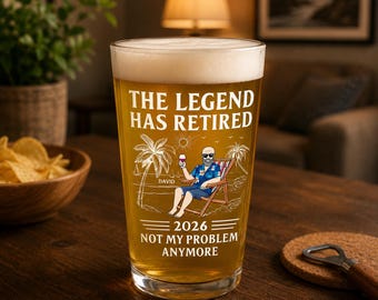 Personalized The Legend Has Retired Beer Glass, Custom Character Retired PintGlass, Funny Retired Coworker Gift for Men, 2026 Retirement