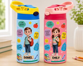 Borraccia personalizzata per bambini con affermazioni positive, borraccia scolastica con nome personalizzato, materiale scolastico per il ritorno a scuola, regalo motivazionale per studenti