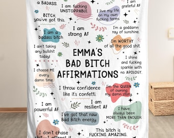 Personalized Bad Bitch Affirmation Blanket, Custom Name Empowering Gift, Sassy Sweary Affirmations Fleece Throw, BestFriend Birthday Gift