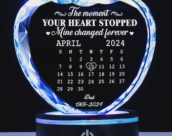 Cristallo commemorativo a forma di cuore personalizzato, luce commemorativa personalizzata, ricordo del momento in cui il tuo cuore si è fermato per sempre, regalo di condoglianze per la perdita di una madre.