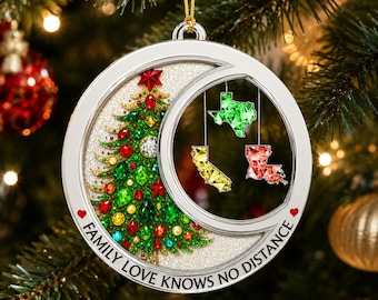 Personalized Long Distance Family Christmas Ornament, Custom State 3D Effected Acrylic Ornament, Family Love Knows Gift, Holiday Keepsake