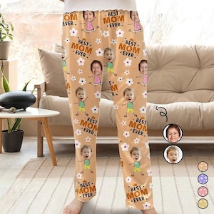 Custom Face Pajama Pants – Best Dad or Mom Ever, Personalized Unisex Lounge Pants, Dog/Kid Face, Birthday Gift for Parents