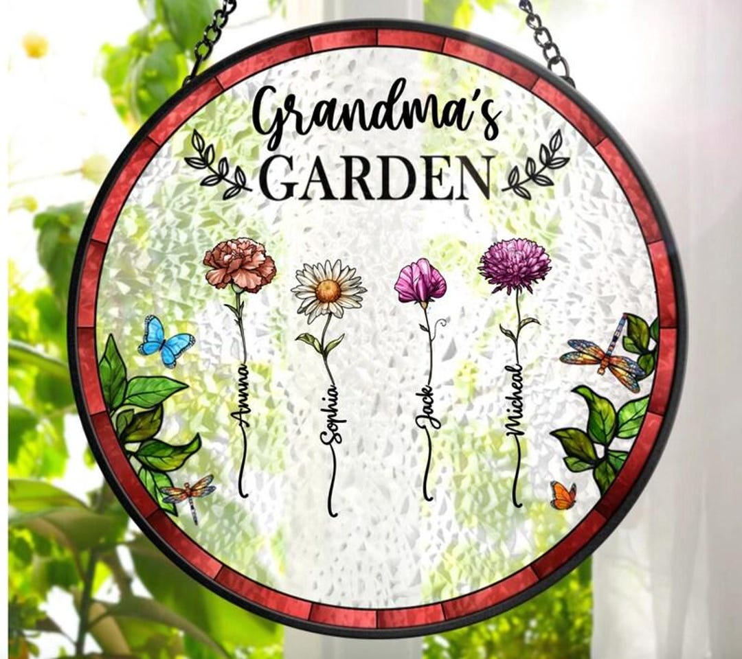 Personalized Grandma's Garden Stained Glass Suncatcher – Birth Flower ...