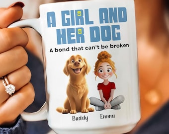 Custom Dog Mom Cartoon Style Coffee Mug, Personalsied Dog Breed, A Girl And Her Dog A Bond That Can't Be Broken, Gift For Dog Lovers
