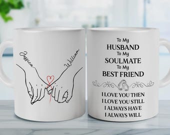 Personalized To My Husband My Soulmate Coffee Mug, Custom Name Cup, Anniversary Gift for Him, My Best Friend Soulmate Mug