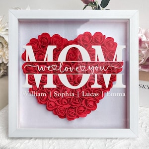 Personalized Mom Flower Shadow Box, Custom Rose Frame, Mother’s Day Gift, Floral Gift for Mom, Grandma, Nana, Birthday or Christmas Gift