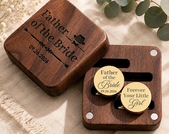 Personalized Father of the Bride Cufflinks, Custom Engraved Cuff Links and Wooden Box, Dad Wedding Gift, Father of the Groom Keepsake