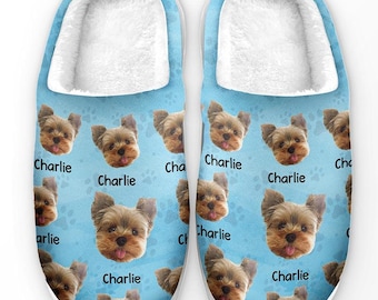 Custom Face Photo Slippers With Name, Personalized Pet Photo Slippers, Funny Dog Lover Gift, Fluffy Pet Keepsake Clogs, Valentine's Day Gift