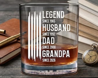 Vaso de whisky personalizado para marido, padre o abuelo, vaso de whisky personalizado para conmemorar un hito importante, regalo para el Día del Padre, regalo para el 60.º, 70.º y 80.º cumpleaños.