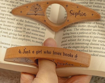 Marcapáginas de madera personalizado, separador de páginas de nogal y haya con nombre personalizado, regalo para lectores de biblioteca pulido a mano, marcapáginas para pulgar para leer con una mano.
